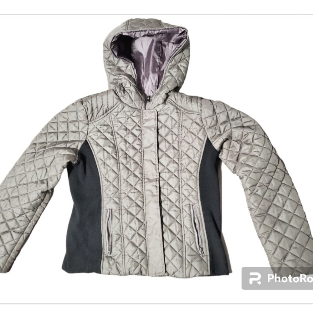 Women's XL Brown Hooded Puffer Coat Stretch Quilted Winter Ski Camp Gorpcore